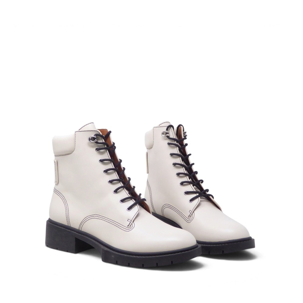 Coach Womens Lorimer Bootie Cream Leather Lace Up Combat Boots 9.5B
